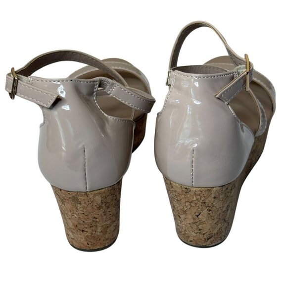 Pierre Dumas Nude Patent Cork Wedge Sandals Size 9 - Picture 6 of 11